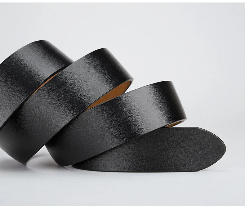Mens Genuine Leather Belt Strap 3.8cm No Buckle Replacement Black Brown - QHA UK