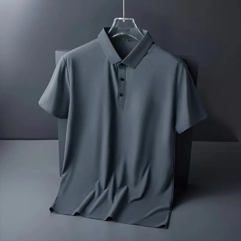 Seamless High-end Polo Shirt for Men's Business Thin Half Sleeved Solid Lapel Short Sleeved Men's Shirt Polo Shirt - QHA UK