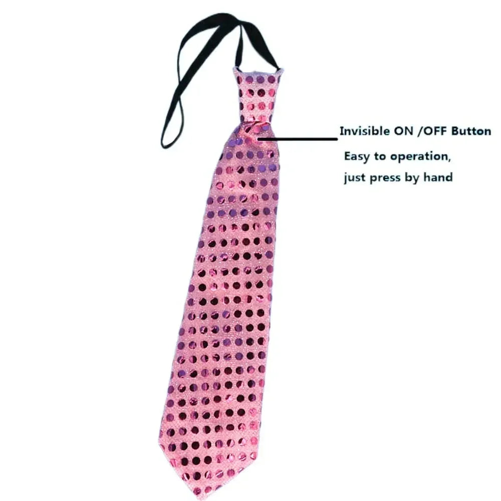 LED Sequin Fedora Hat & Glowing Necktie Set – Light-Up Festival & Party Accessories for Kids & Adults