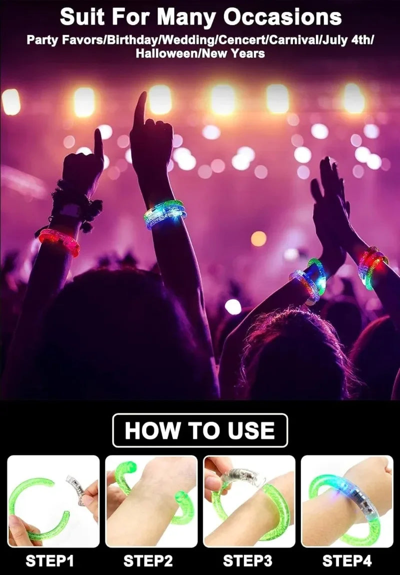 1–100PCS LED Glow Bracelets – Light-Up Bands for Halloween, Concerts, Parties & Holiday Decorations