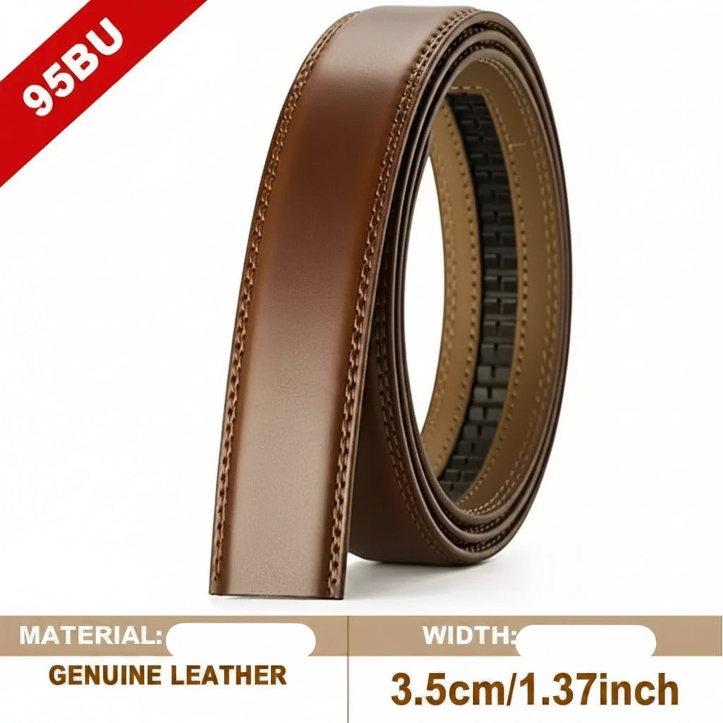 Mens Genuine Leather PU Belt Strap No Buckle 35mm Auto Black Brown