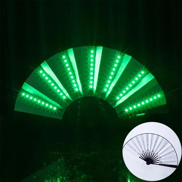 LED Light-Up Foldable Hand Fan – Glowing Neon Bamboo Fan for Dance, Concerts, & Performance Props