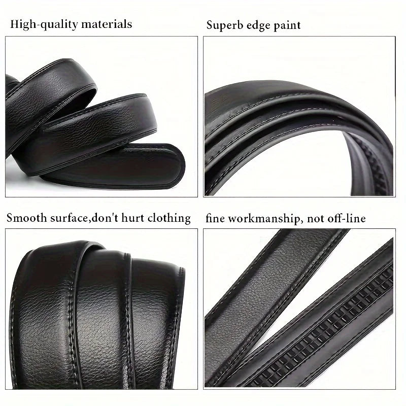 Black leather belt with close-up details on a white background