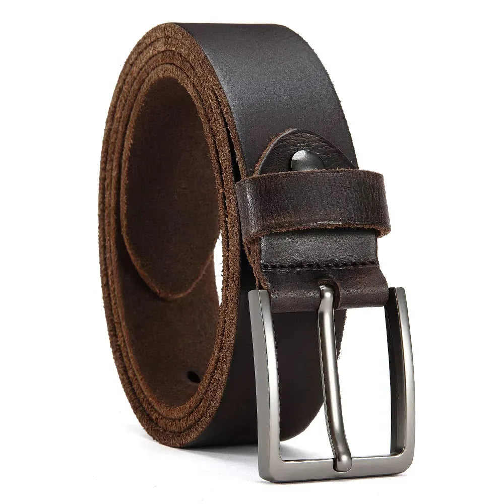 Mens Genuine Cowhide Leather Belt Antique Needle Buckle Casual Jeans Belt 40mm - QHA UK
