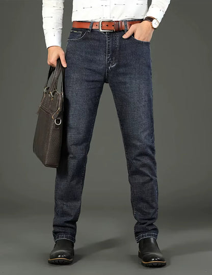 Mens Straight Stretch Jeans Slim Fit Smart Casual Work Denim Trousers