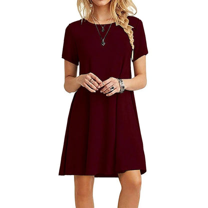 Womens Casual Loose T-Shirt Dress Vintage Print O-Neck Mini Sundress - QHA UK