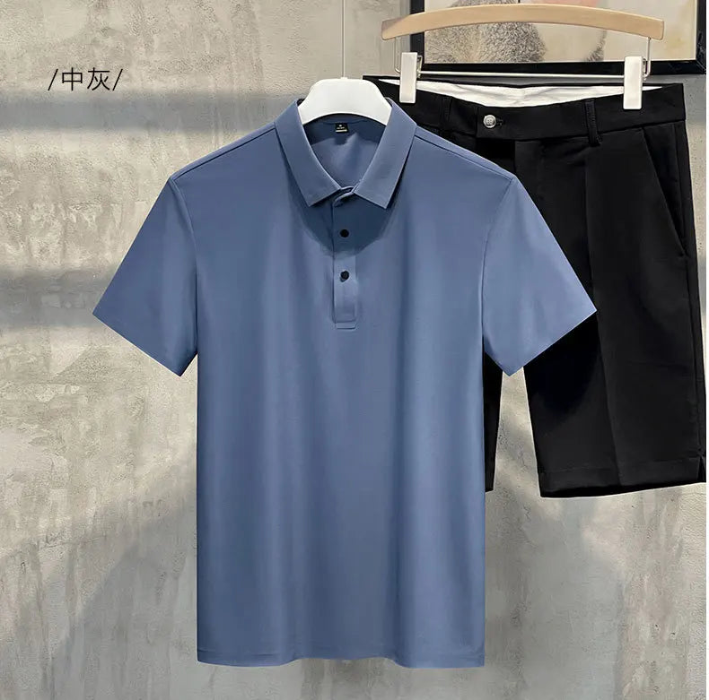Seamless High-end Polo Shirt for Men's Business Thin Half Sleeved Solid Lapel Short Sleeved Men's Shirt Polo Shirt - QHA UK