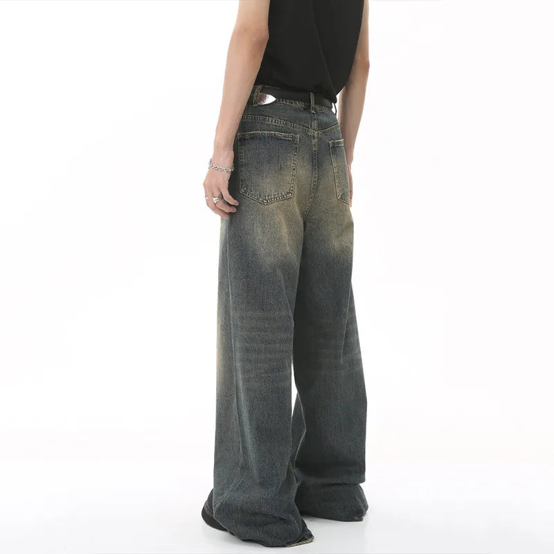 IEFB Summer Men's Denim Pants Old Blue Washed Male Jeans Straight Casual Menwear Loose Wide Leg Trousers New Fashion 9C354