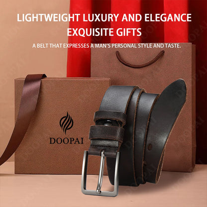 Mens Genuine Cowhide Leather Belt Antique Needle Buckle Casual Jeans Belt 40mm - QHA UK