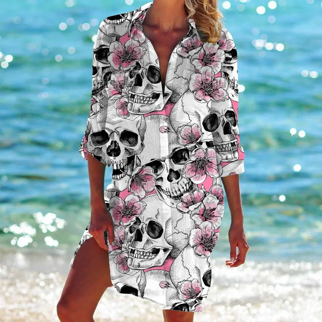 1.Boho Style Summer Cover-Up – Women's Tropical Print Beach Blouse Selection