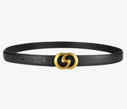 Black belt with a gold buckle on a white background