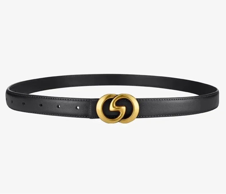 Black belt with a gold buckle on a white background