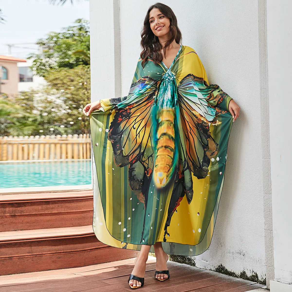 2.Maxi Kaftan Beach Dresses for Women – Artistic Summer Robe with Bold Prints