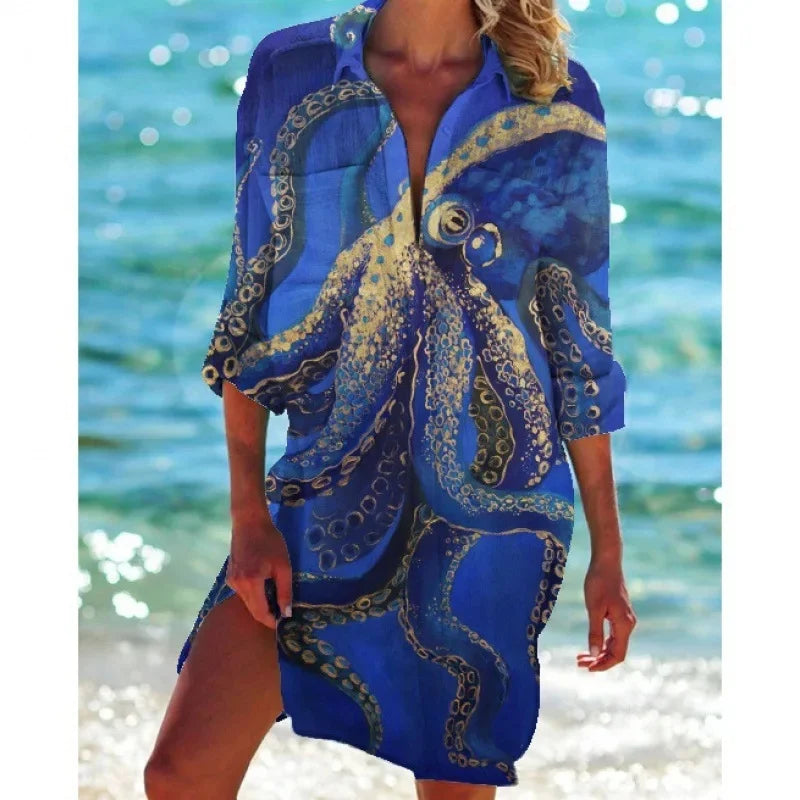 1.Boho Style Summer Cover-Up – Women's Tropical Print Beach Blouse Selection