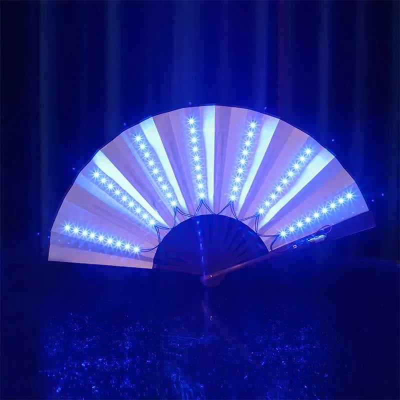 LED Light-Up Foldable Hand Fan – Glowing Neon Bamboo Fan for Dance, Concerts, & Performance Props