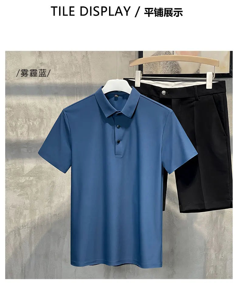 Seamless High-end Polo Shirt for Men's Business Thin Half Sleeved Solid Lapel Short Sleeved Men's Shirt Polo Shirt - QHA UK
