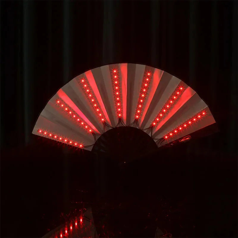 LED Light-Up Foldable Hand Fan – Glowing Neon Bamboo Fan for Dance, Concerts, & Performance Props