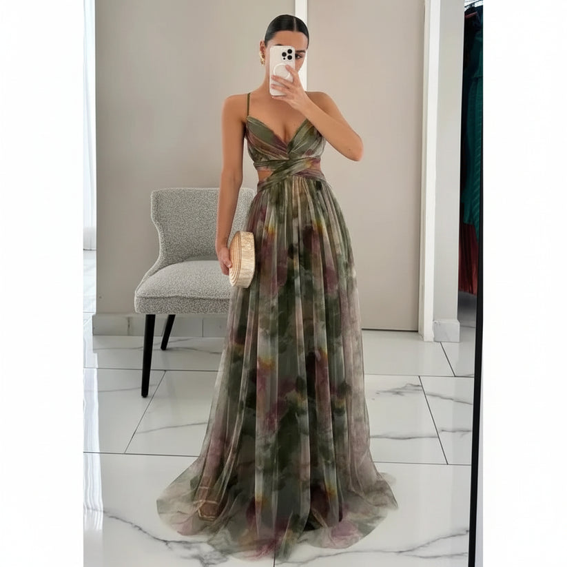 QDMUCHENLUOKE Womens Printed Pleated Party Dress S to XXL