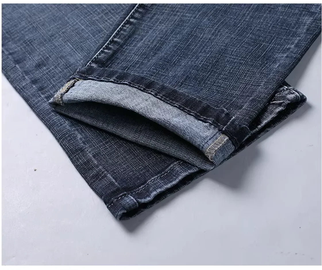 Mens Straight Stretch Jeans Slim Fit Smart Casual Work Denim Trousers
