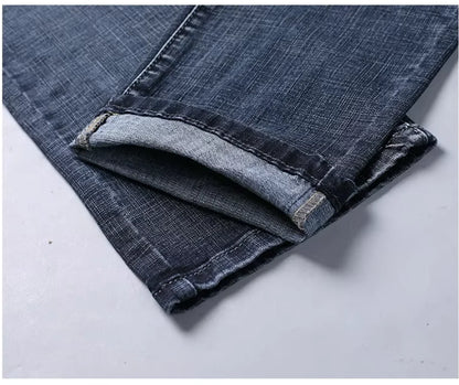Mens Straight Stretch Jeans Slim Fit Smart Casual Work Denim Trousers