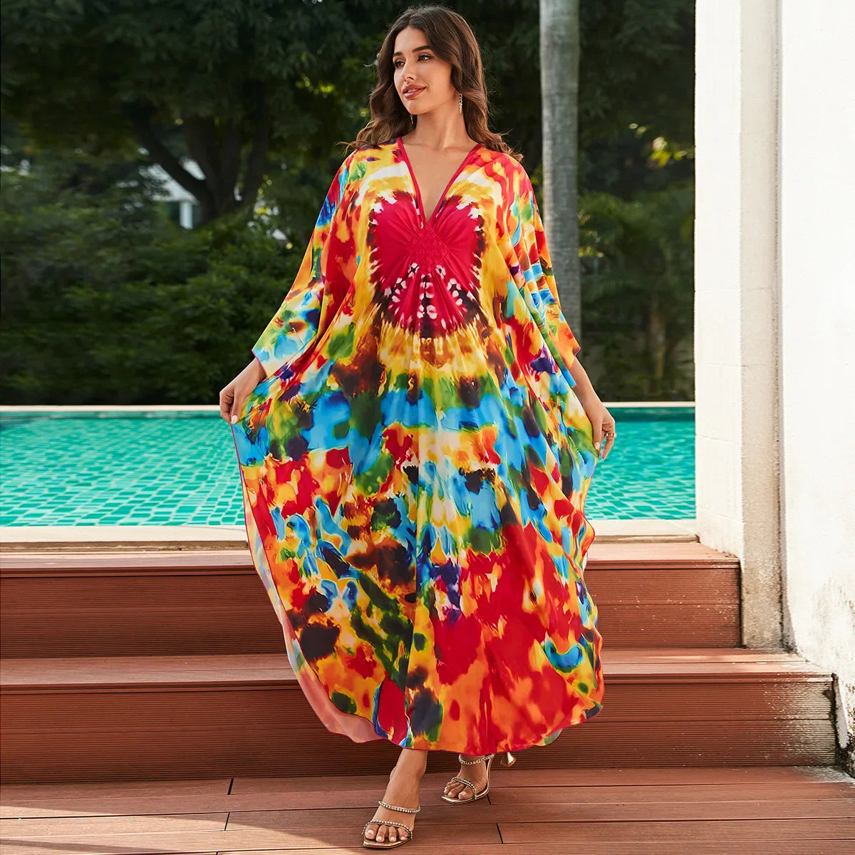 1. Maxi Kaftan Beach Dresses for Women – Artistic Summer Robe with Bold Prints