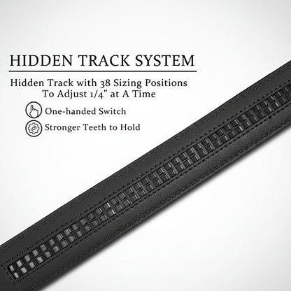Black zipper with text detailing features on a white background