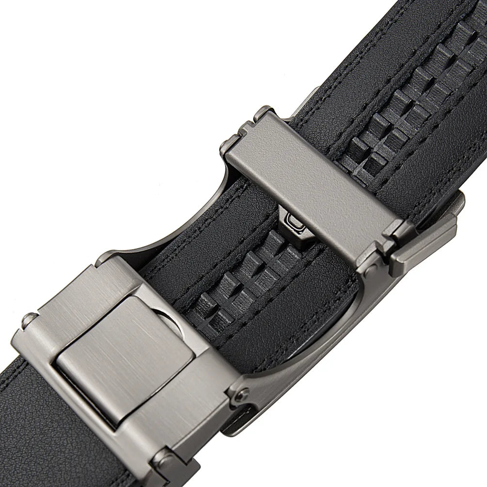 QHA Men's Genuine Leather Ratchet Belt – 35mm, Automatic Buckle, Cut-to-Fit