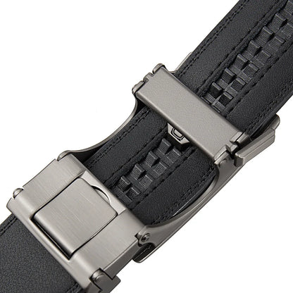 QHA Men's Genuine Leather Ratchet Belt – 35mm, Automatic Buckle, Cut-to-Fit