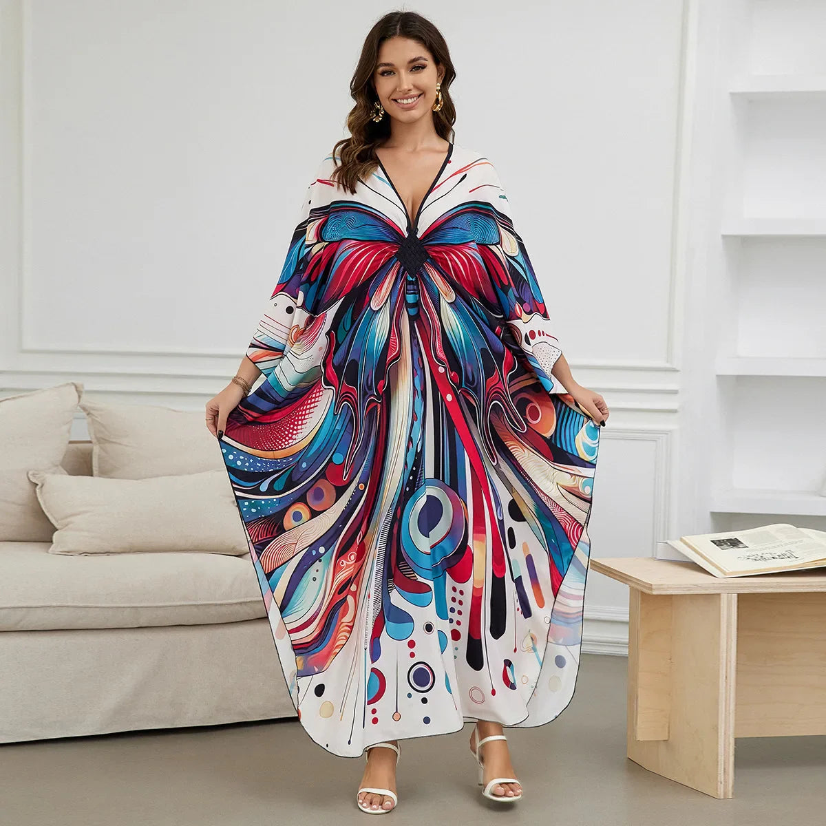 2.Maxi Kaftan Beach Dresses for Women – Artistic Summer Robe with Bold Prints