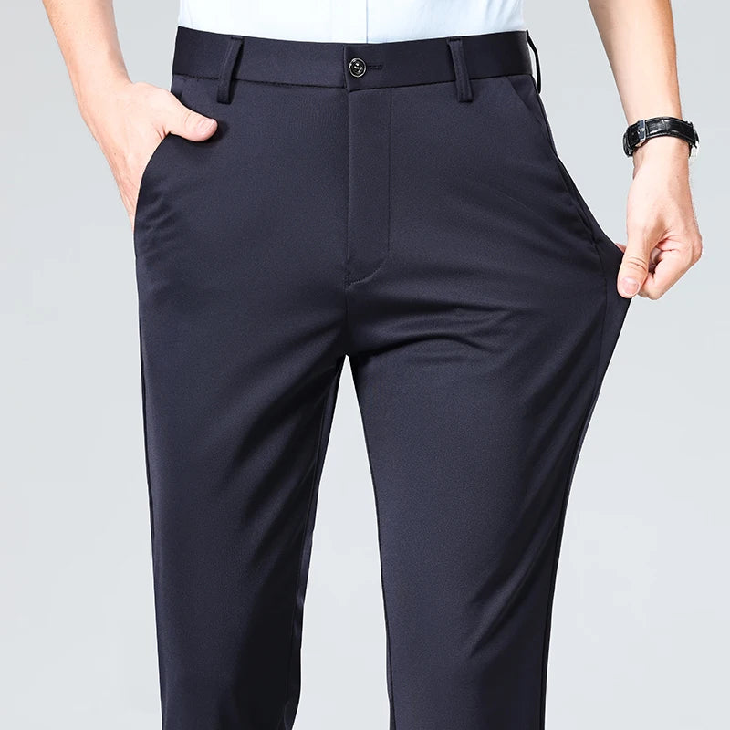 Mens Slim Fit Formal Trousers Stretch Smart Business Suit Pants - QHA UK