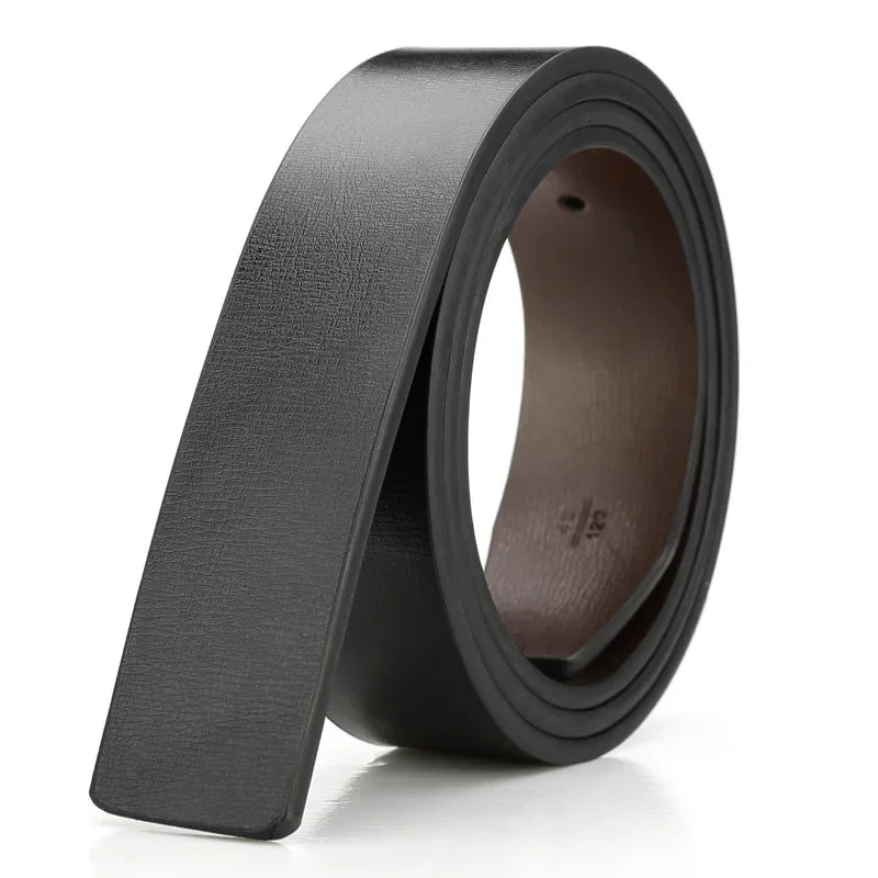 Mens Reversible PU Leather Belt Strap No Buckle Black / Brown 3.3cm - QHA UK