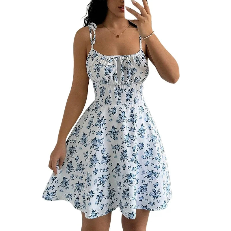 Dawndesslo Womens Printed Spaghetti Strap Mini Dress S to L