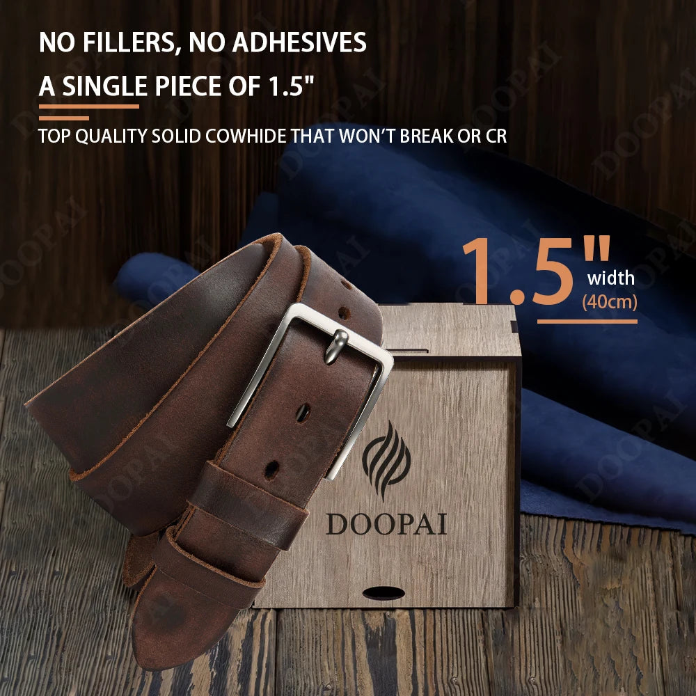 Mens Genuine Cowhide Leather Belt Antique Needle Buckle Casual Jeans Belt 40mm - QHA UK