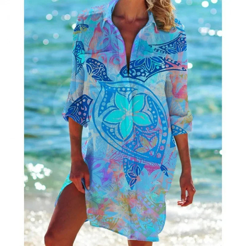 2.Boho Style Summer Cover-Up – Women's Tropical Print Beach Blouse Selection