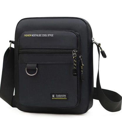 Mens Water-Resistant Nylon Crossbody Satchel Bag with Multi-Pockets - Black