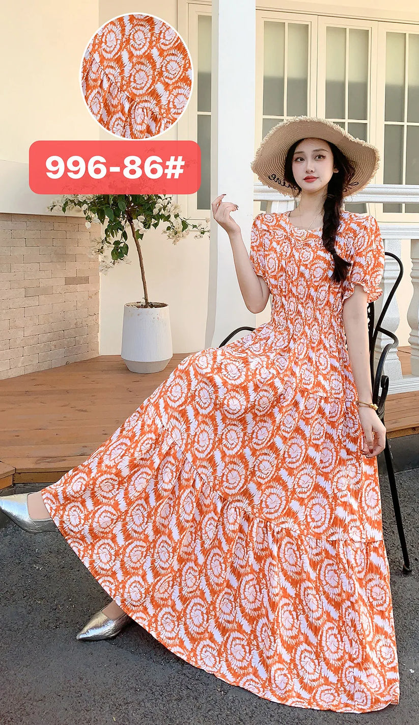 Womens Cotton Floral Boho Ankle Length Beach Dress One Size