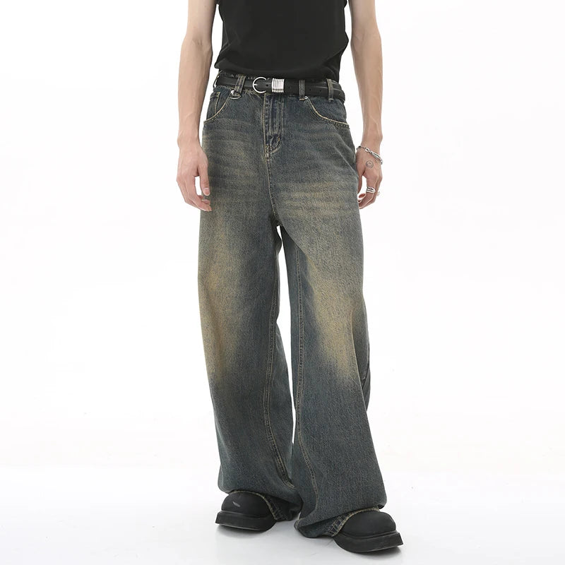 IEFB Summer Men's Denim Pants Old Blue Washed Male Jeans Straight Casual Menwear Loose Wide Leg Trousers New Fashion 9C354
