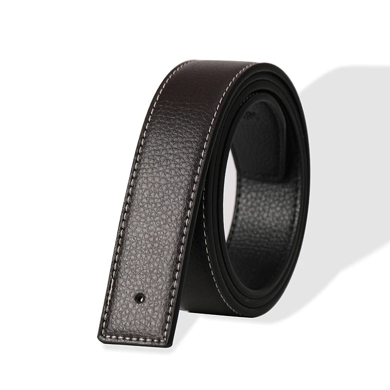Men's Split Leather Belt Strap No Buckle 3.8cm 7 Colours Stitched Edge