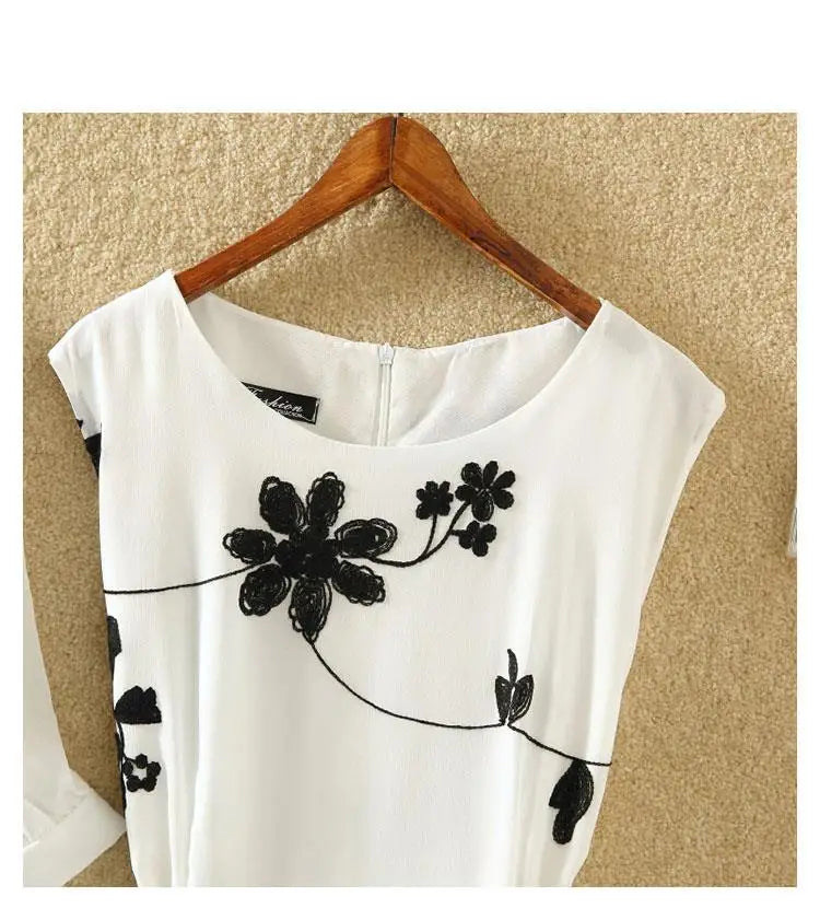 Womens Floral Embroidery Two-Piece Dress Suit Bow Belt UK 8-16