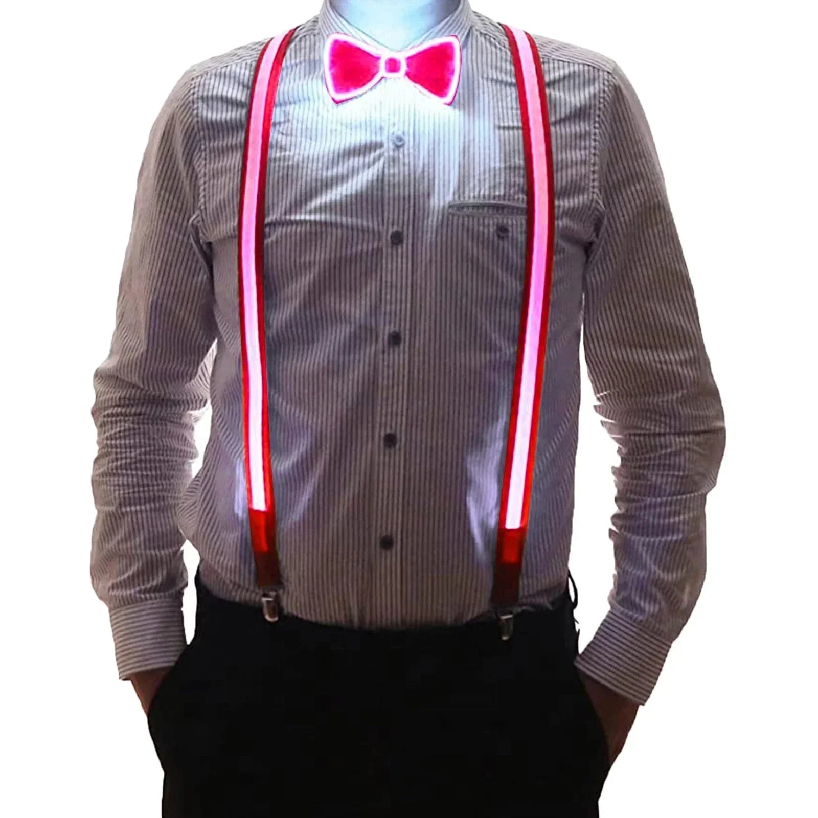 Light-Up LED Suspenders & Bow Tie Set – Adjustable Glowing Party Braces for Kids & Adults