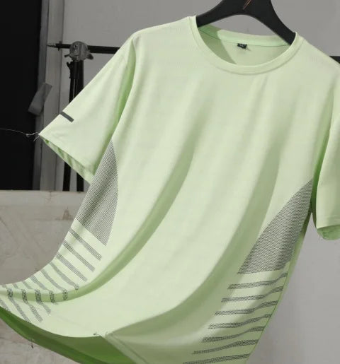 Mens Quick Dry Summer Running T-Shirt Ice Silk Breathable Reflective Gym Top