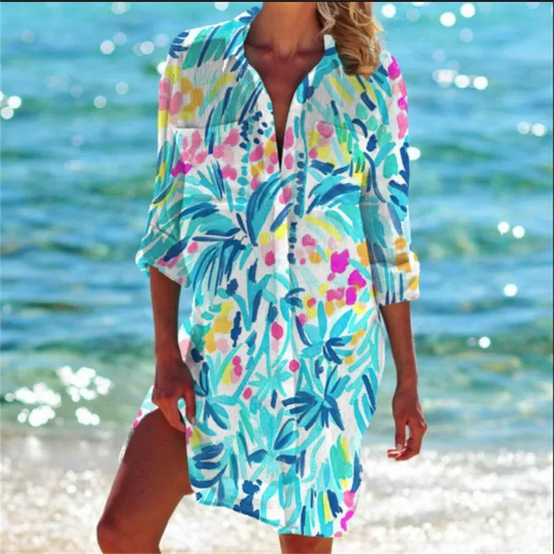 1.Boho Style Summer Cover-Up – Women's Tropical Print Beach Blouse Selection