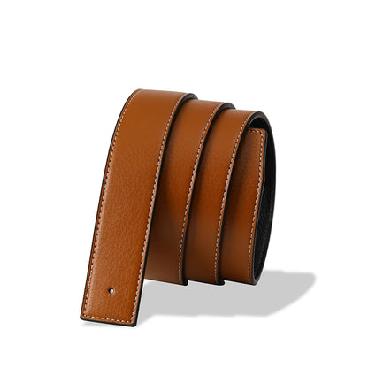 Men's Split Leather Belt Strap No Buckle 3.8cm 7 Colours Stitched Edge