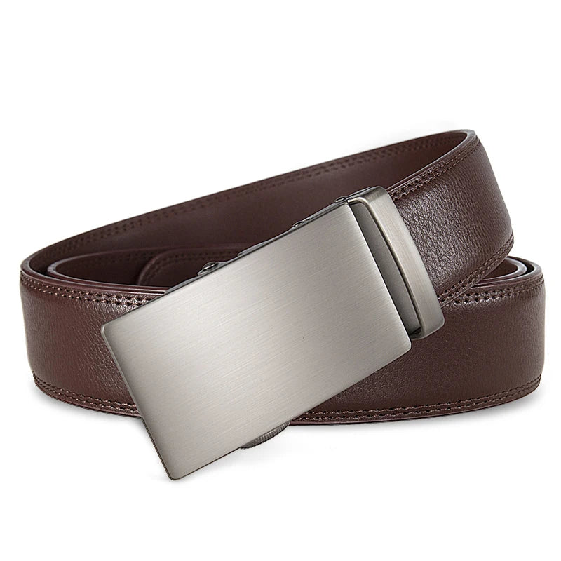 QHA Men's Genuine Leather Ratchet Belt – 35mm, Automatic Buckle, Cut-to-Fit