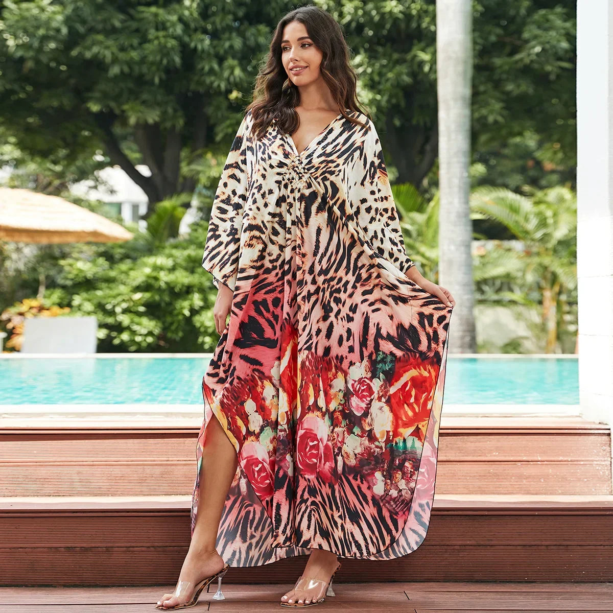 2.Maxi Kaftan Beach Dresses for Women – Artistic Summer Robe with Bold Prints
