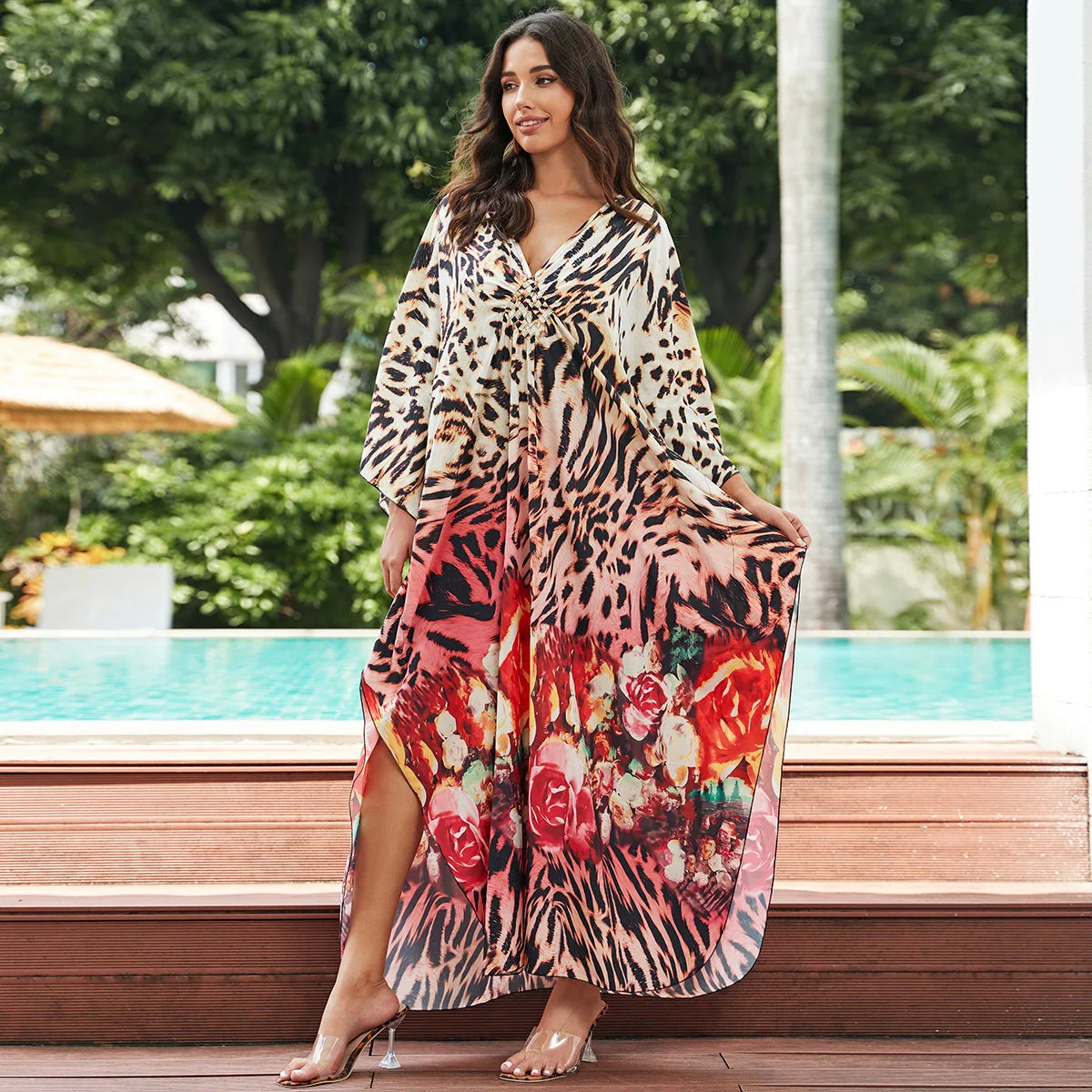 2.Maxi Kaftan Beach Dresses for Women – Artistic Summer Robe with Bold Prints
