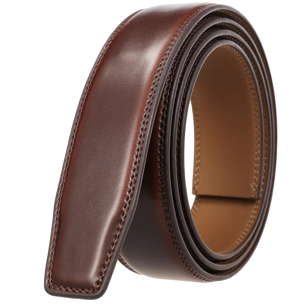 Mens Genuine Leather Belt Strap No Buckle 3cm Ratchet Replacement 110-130cm - QHA UK