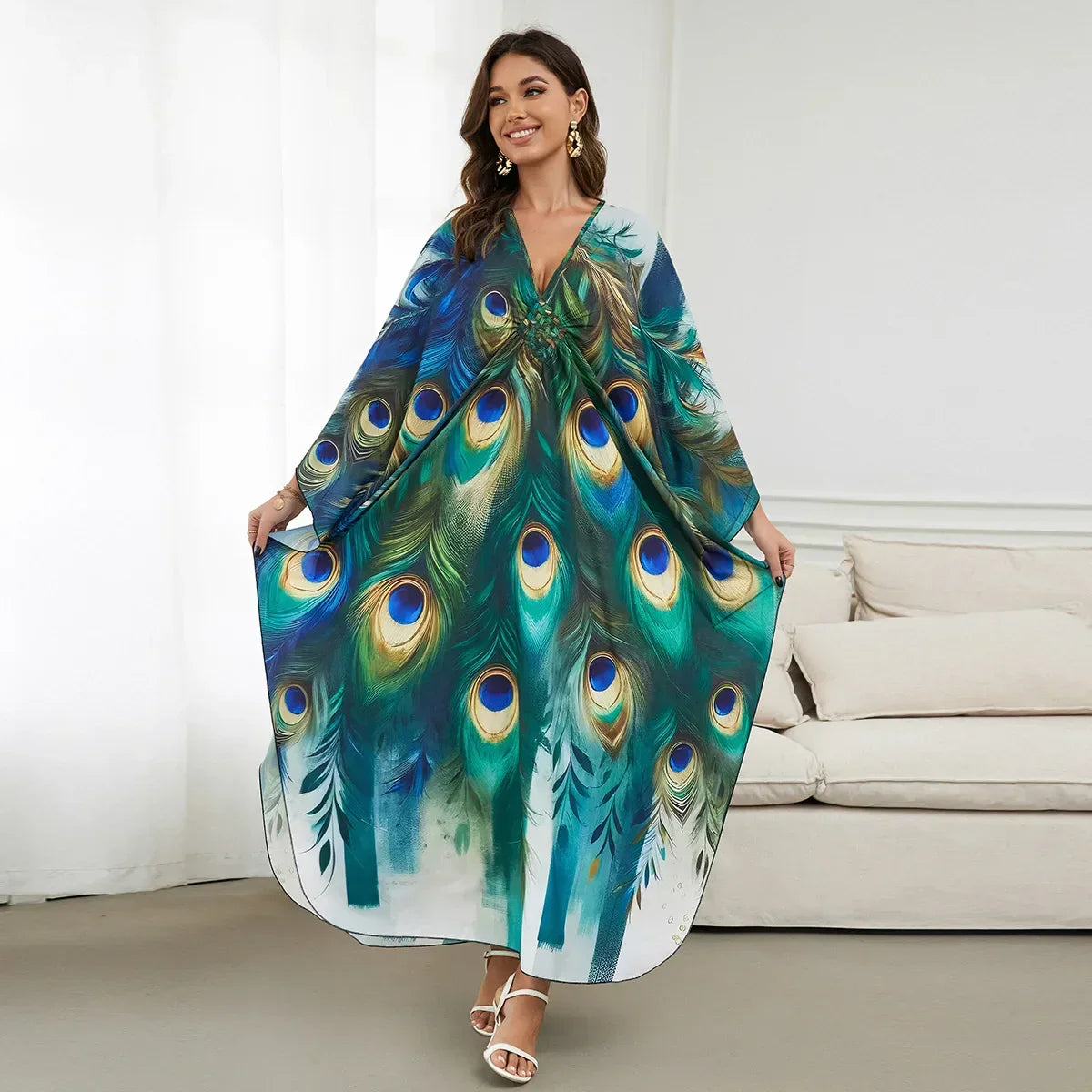 1. Maxi Kaftan Beach Dresses for Women – Artistic Summer Robe with Bold Prints