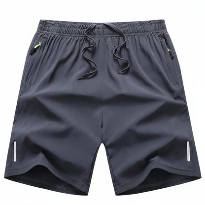Gray shorts with drawstring on a white background, branded as MANTLCONX.
