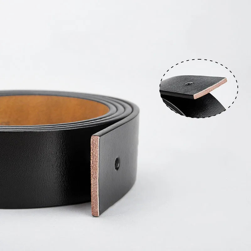 Mens Genuine Leather Belt Strap 3.8cm No Buckle Replacement Black Brown - QHA UK